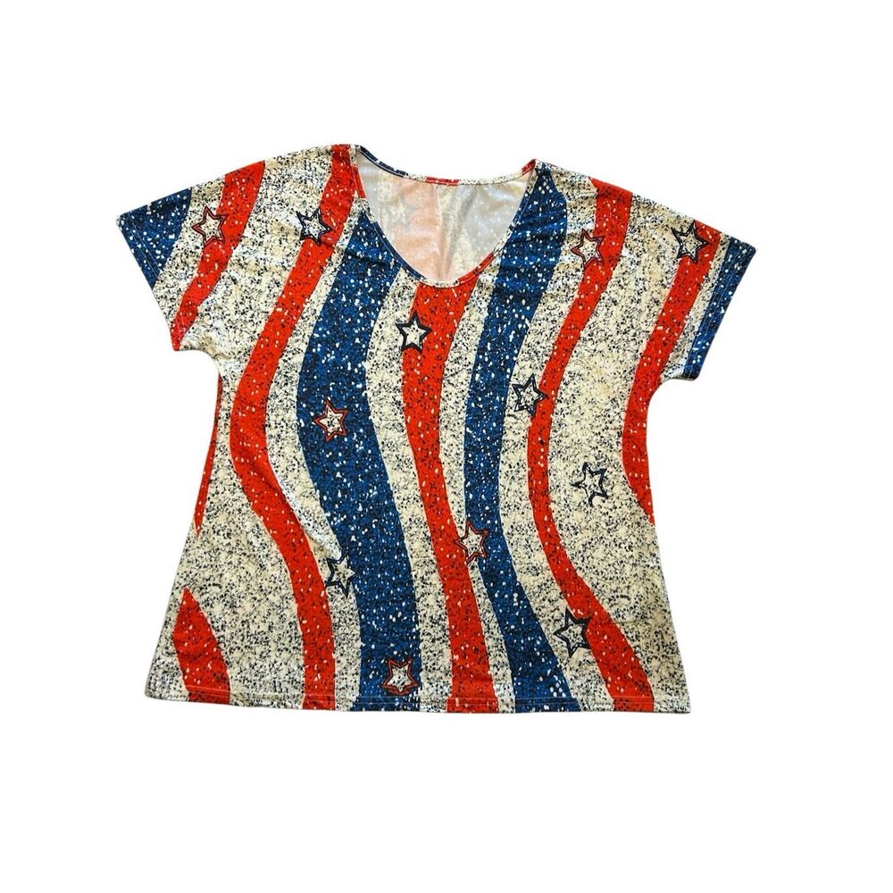 Stars & Stripes Patriotic Graphic Tee Women's XL Red White Blue Americana - Picture 4 of 8